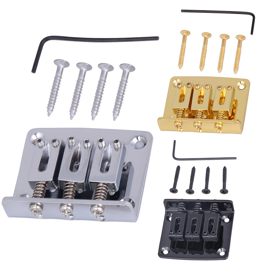 Tooyful 3 String Electric Guitar Bridge Saddles Assembly with 1 Wrench 4 Screws Kit Tool Guitar Parts Musicians Gift