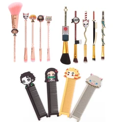 Demon Slayer Kimetsu no Yaiba Makeup Brushes Set With Comb Cosmeitcs Tool Women Powder Eyeshadow Face Cosmeitcs Fan Collect Gift