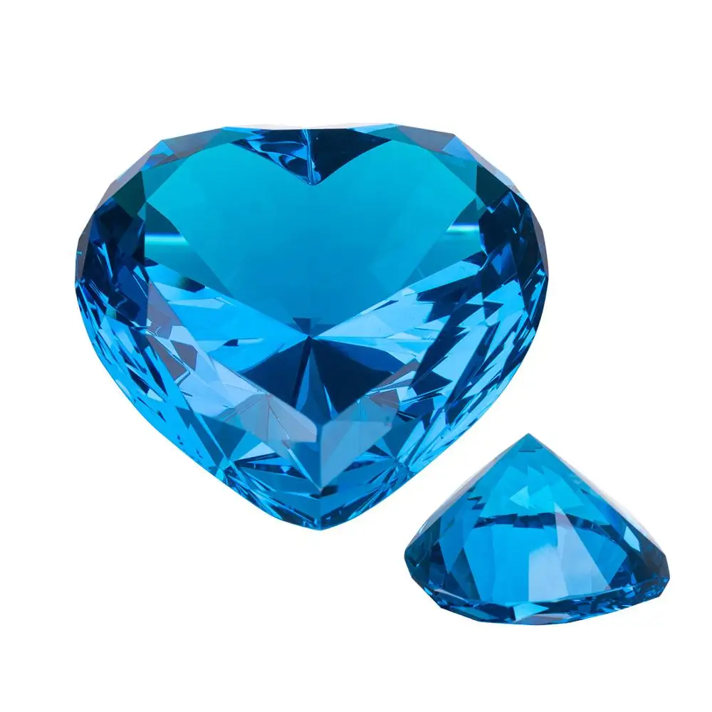 90MM Color Crystal Diamond Heart Shaped Glass Paperweight Centerpiece Wedding Valentine\'s Day Gift Home Office Decor
