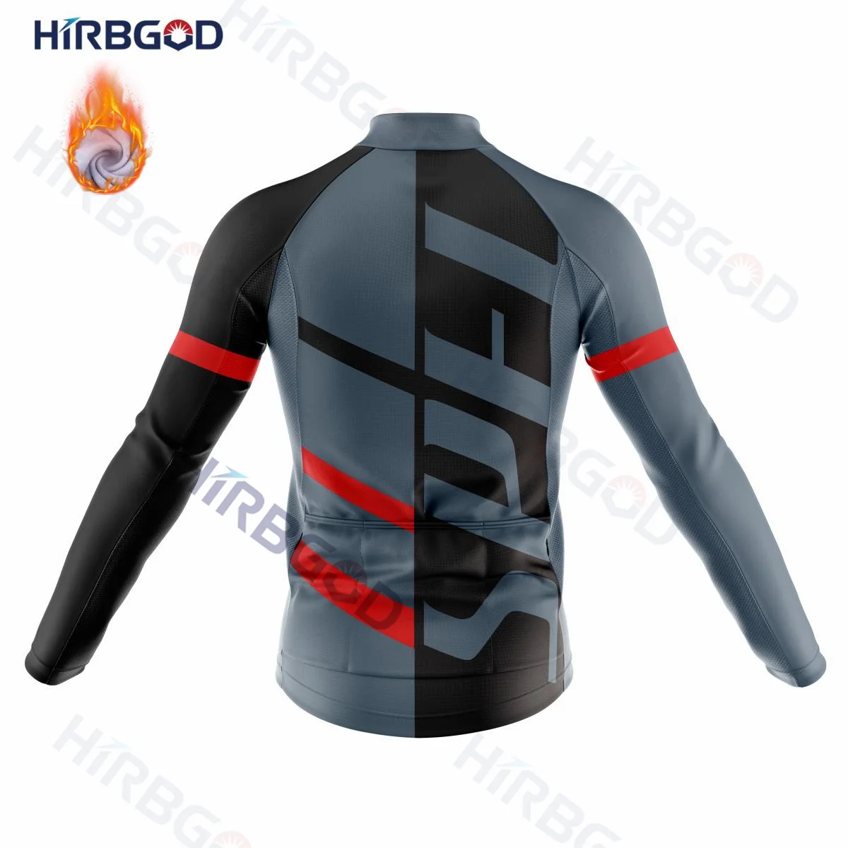 HIRBGOD New Red Stripes Men's Cycling Jerseys Polyester Long Sleeve Fleece Autumn and Winter Breathable with Gel Pad TYZ1393-11