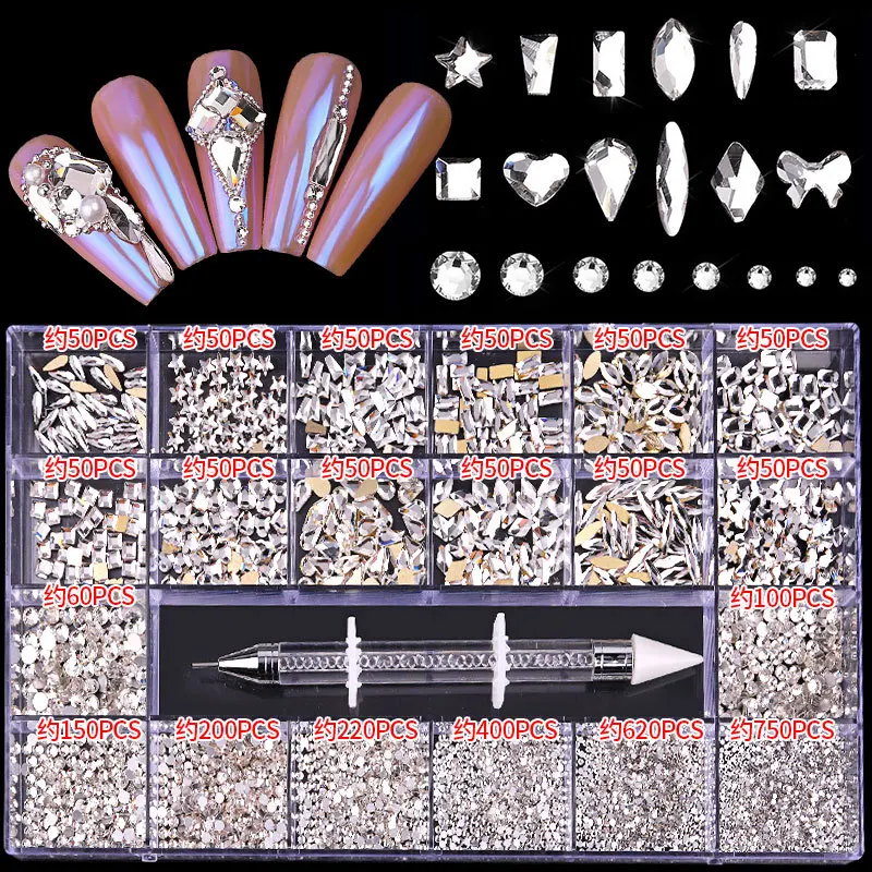 113 Models  Nail Art Rhinestone Multi Shape Crystal Flatback Non Hotfix Glass Diamond Sapphire Fancy Nail Decoration