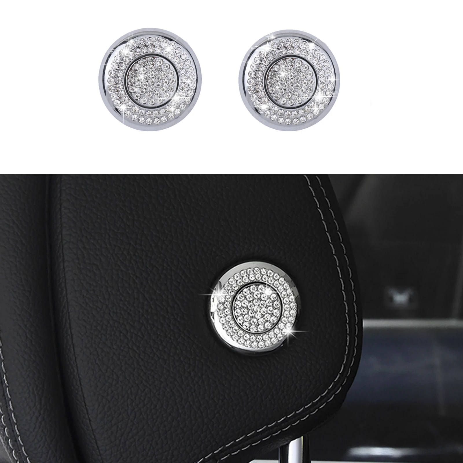 

Bling Car Seat Pillow Button Stickers 4Pcs Compatible with Mercedes-Ben Accessories C300 E300 E350 GLC CLS 300 CLS 350 CLS 450