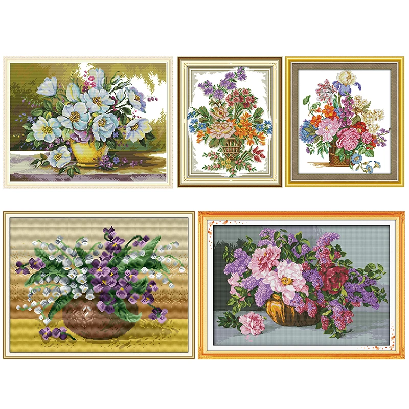 I fiori in fiore stampati Kit punto croce modello timbrato contato 11CT 14CT cucito a mano ricamo Decor Art Decor