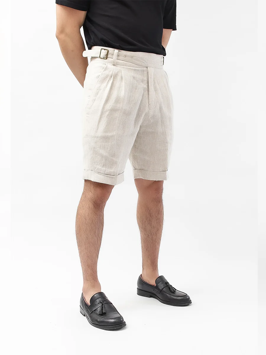 PT – short en lin à cinq points pour homme, pantalon décontracté à Double pli, mi-long, Slim, grande taille