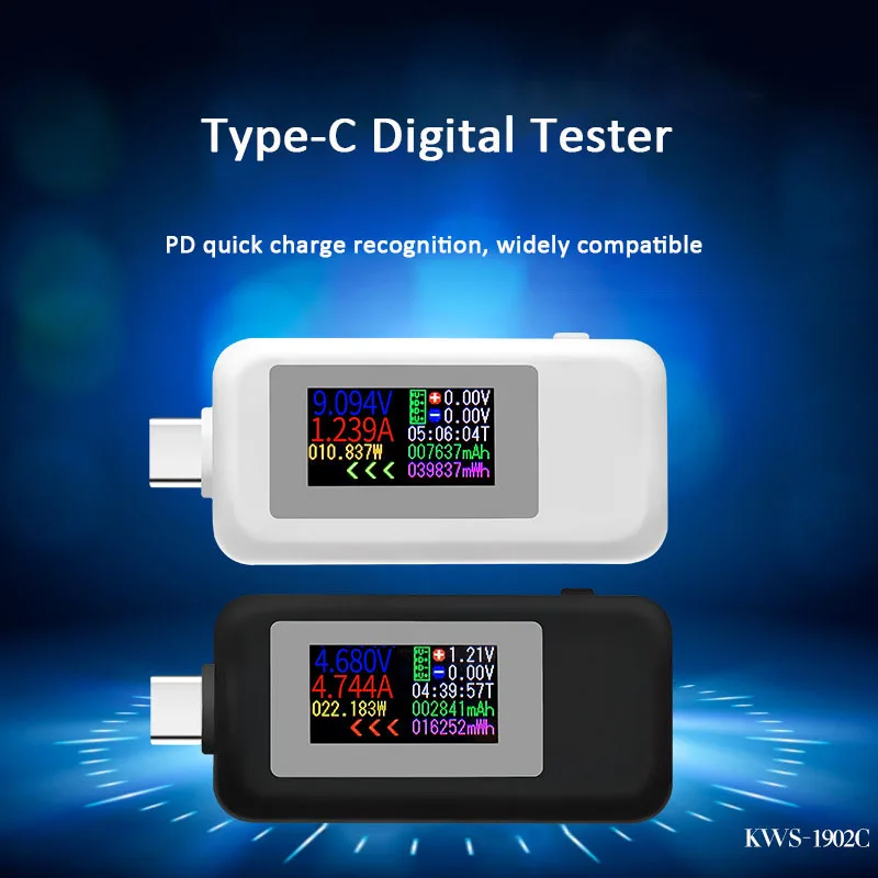 Type-C USB Tester Color Display 10 in 1 4-30V Voltage Meter Timing Ammeter Digital Monitor Cut-off Power Indicator Charger Teste