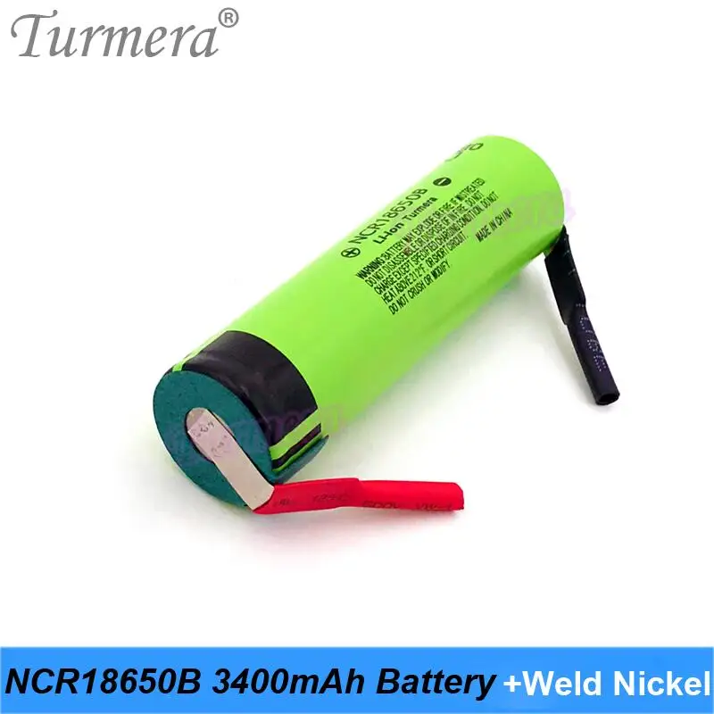 Turmera 18650 3400mAh NCR18650B Battery 3.6V Soldering Nickel for 12V 14.4V 18V 21V 25V Electric Drill Screwdriver Batteries Use