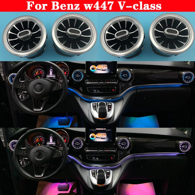 For Benz V-class w447 Car Front Vent Ambient light interior Air Outlet glow 3/64 Colors decorative illumination LED lights lamp