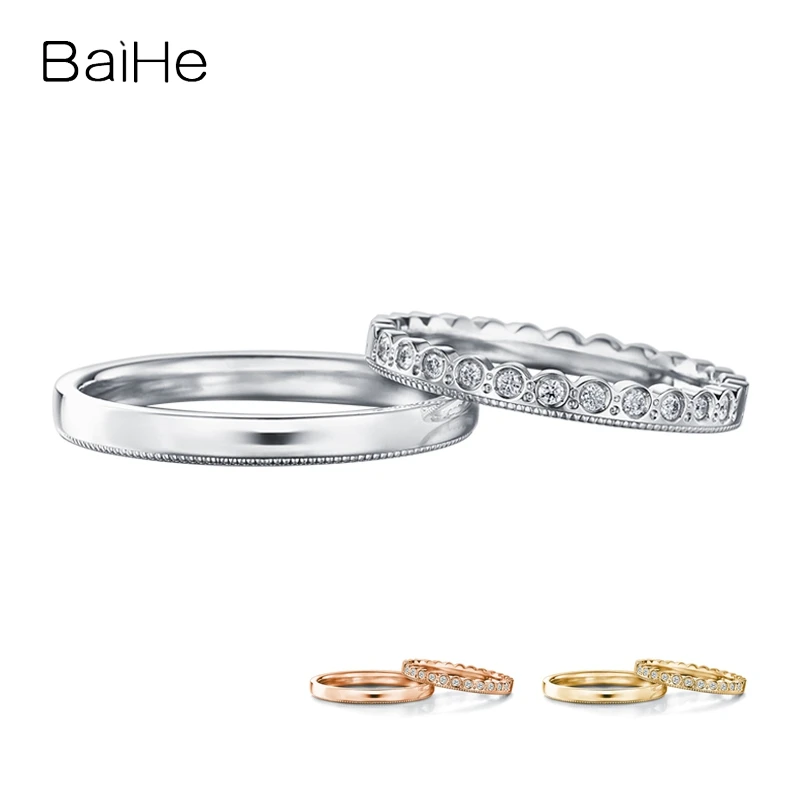 

BAIHE Solid 18K White Gold H/SI Natural Diamond Couple Ring Women Men Trendy Wedding Fine Jewelry 커플 링 Anillo pareja zoben biyu