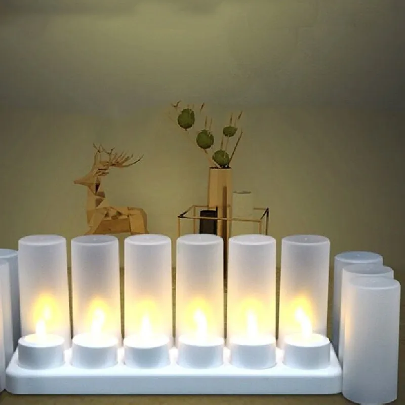 

Pack of 12 Rechargeable Flickering Flameless Led TeaLight Electric Candle lamp waxless Wedding Church Xmas Home Decor-3 Colors