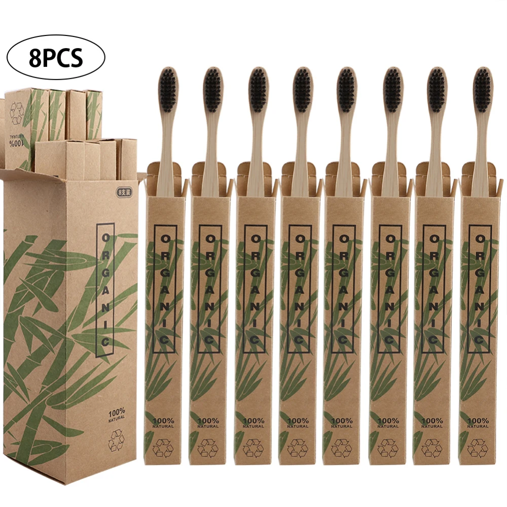 8pcs Travel Eco-friendly Bamboo Wooden Toothbrushes Bristle Oral Tooth Brush Teeth whitening Adult Oral Care