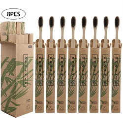 Bambu e madeira escovas de dentes, 8pcs, eco-friendly, cuidados orais, clareamento, cuidados orais para adultos