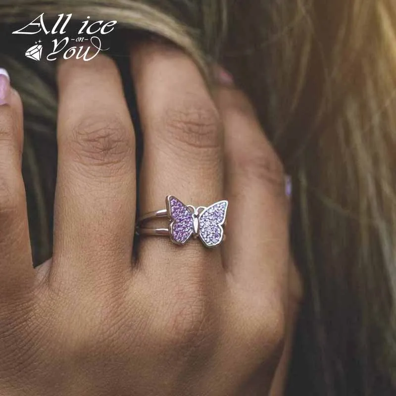 ALLICEONYOU Adjustable Butterfly Ring Iced Out High Quality Cubic Zirconia Fashion Charm Women Jewelry For Sisters Gifts