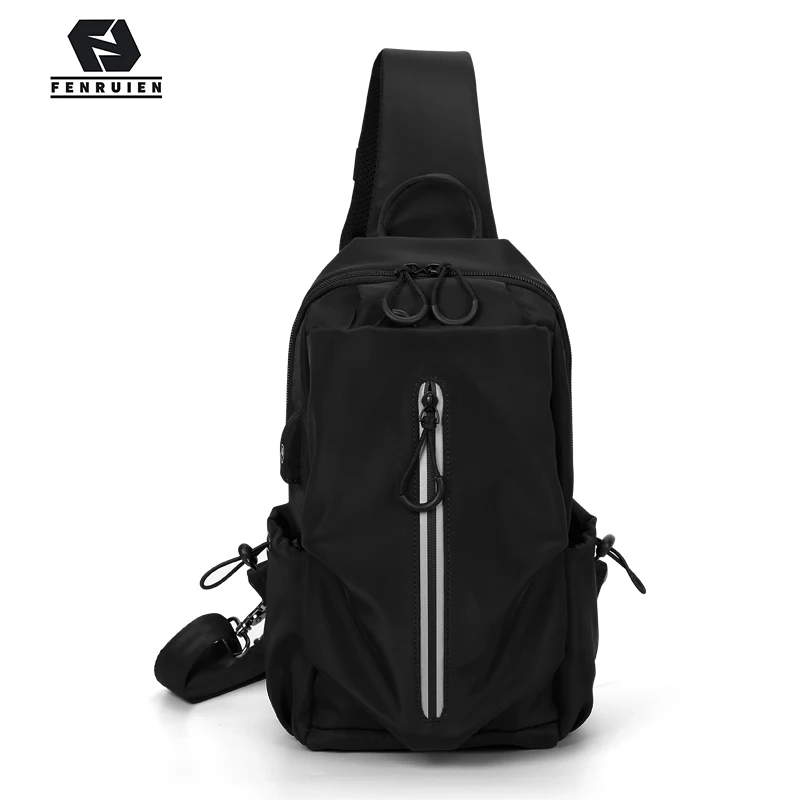 Fenruien Brand Men Fashion Crossbody Bag Casual Water Repellent Male Shoulder Bag USB Charging Short Trip Travel Chest Pack