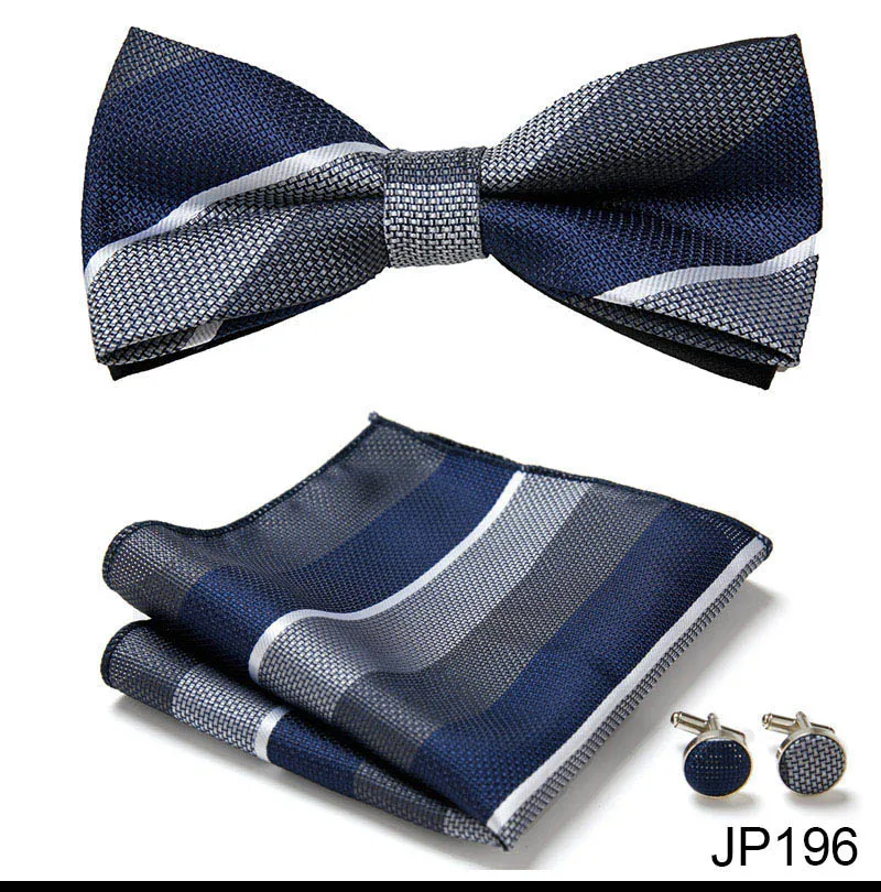 Great Quality Silver Office Butterfly Hanky Cufflink Set Bowtie For Men Geometric Hombre Formal Clothing
