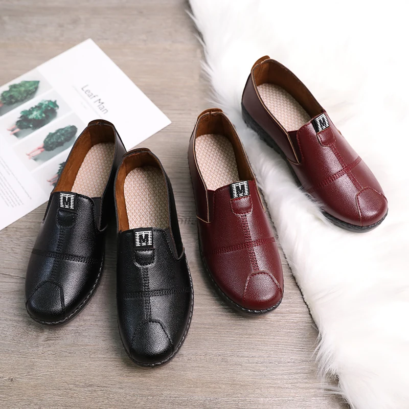 Leather Women Casual Shoes Desiger Sneakers Lightweight Mom's Moccasins Slip-on Ladies Loafers Oxford Shoes Women Zapatos Mujer