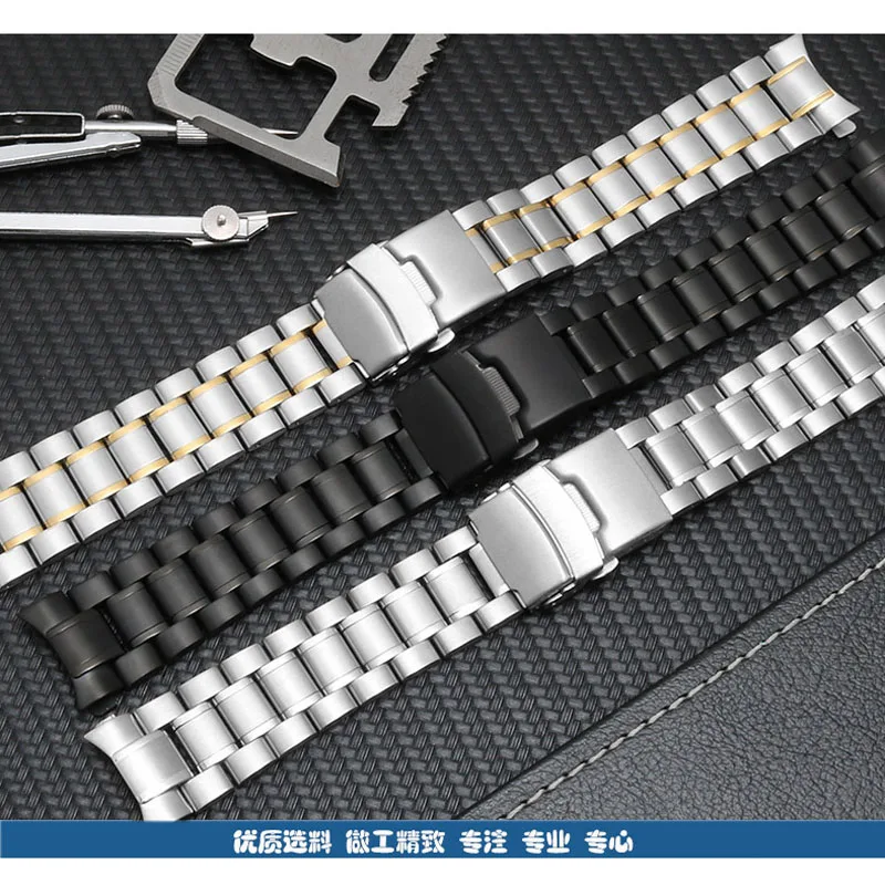 Stainless Steel Watch Band 18mm 20mm 22mm 24mm Strap Wristband Curved End Watch Strap Double Lock Buckle Replacement Wrist Belt