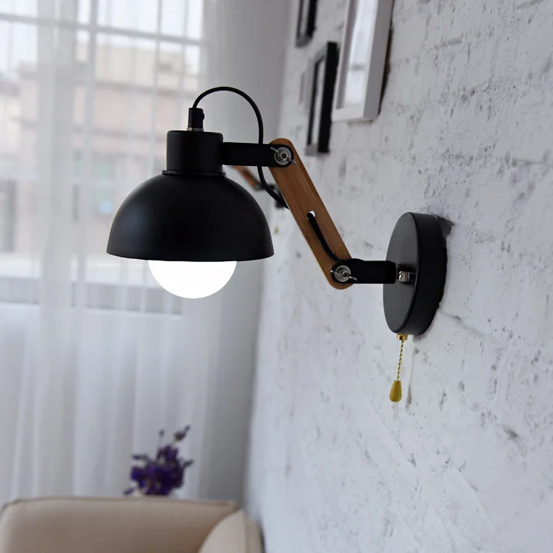 Nodic Sconce Gỗ Đèn Cho Nhà Sắt Hành Lang Coffe Văn Phòng Có Thể Điều Chỉnh Cánh Tay Đèn Phòng Ngủ Đầu Giường Đèn LED Dán Tường