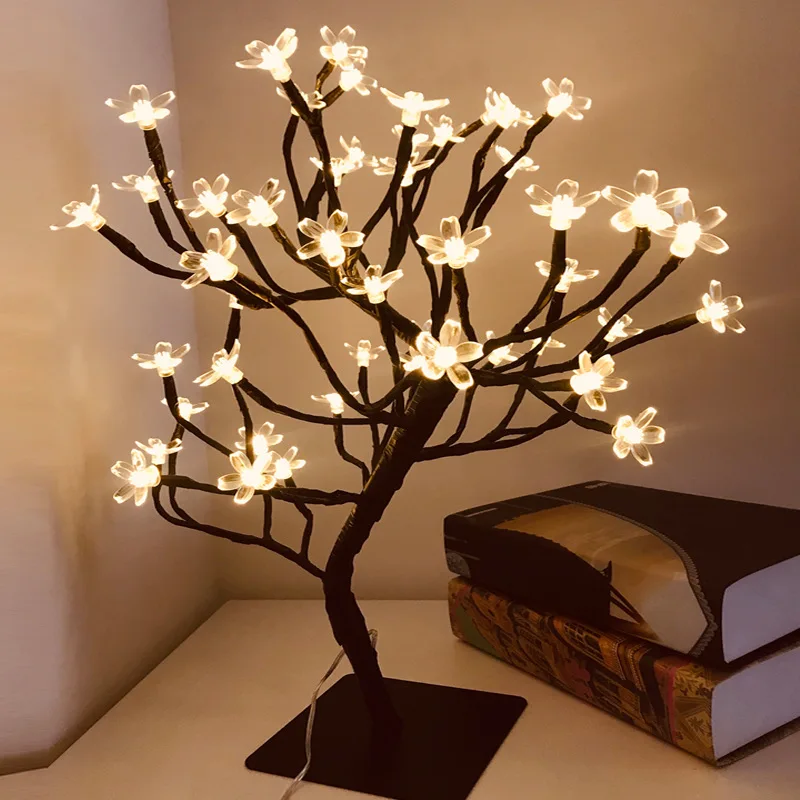 LED Bonsai Tree Light Cherry Plum Blossom Night Light Tabletop Art Atmosphere Light Fairy Mini Lamps for Bedroom Room Home Decor