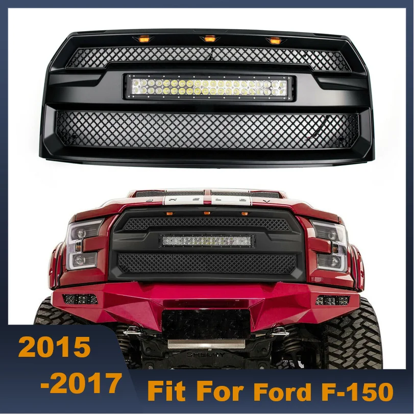 High Quality ABS Front Middle Grill Front Bumper Grille Racing Grills With LED Lights For Ford F150 2015-2017