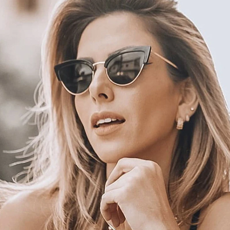 2025 cat eye sunglasses women brand retro design Elegant Ladies Half frame Fashion Italy Sunglasses Female Vintage Eyewear big