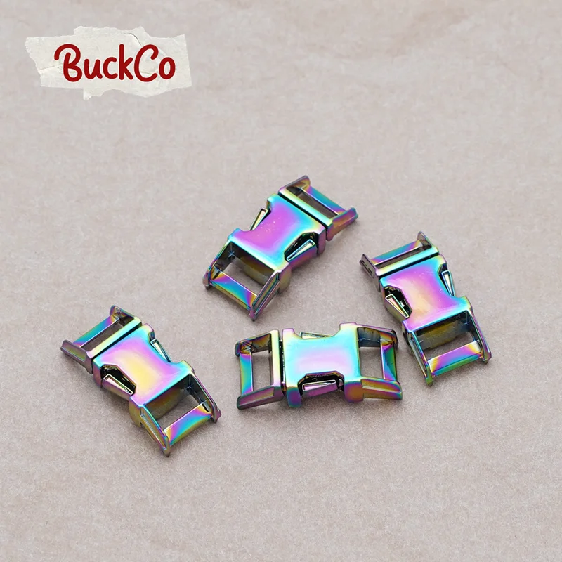 Metal release curved buckle durable hardware for paracord security lock pet collar backpack buckle part Zinc Alloy Rainbow BU10R