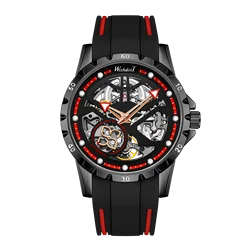 WISHDOIT Original Fashion Men's Skeleton Tourbillon Wrist Watch Automatic Mechanical Clock Man Luminous Waterproof New Design