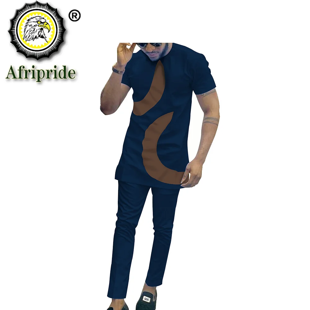 Vêtements africains pour hommes, haut à manches courtes, pantalon, ensemble 2 pièces, chemise Dashiki avec surintendant, chemisier poches, grande