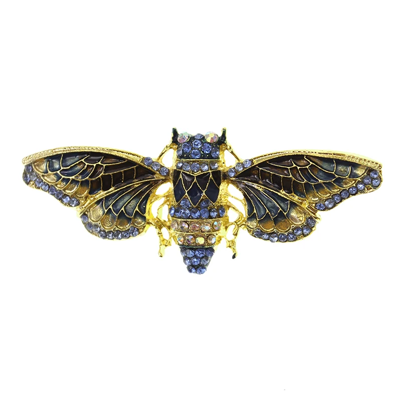 

100pcs/lot Free Shipping Bee Brooches Women Jewelry Animal Rhinestone Enamel Cicada Brooch