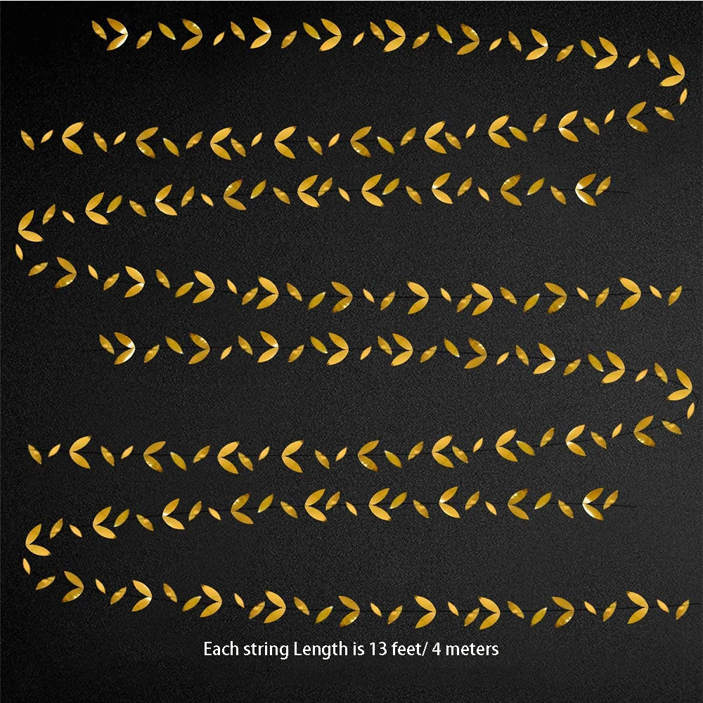 13 Fuß Spiegel, goldene Papierblatt-Girlanden, Blätter, Streamer-Dekorationen, zum Aufhängen für Gold, Geburtstag, Babyparty, Hochzeit, Weihnachten, Party-Dekoration – Detail 4