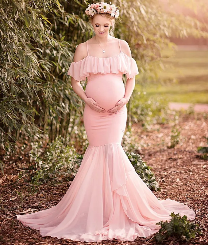 Mermaid Maternity Robe for Photoshoot Extra Tulle Sweep train Pregnant Women Robes Spaghetti straps Custom made Mother Gowns