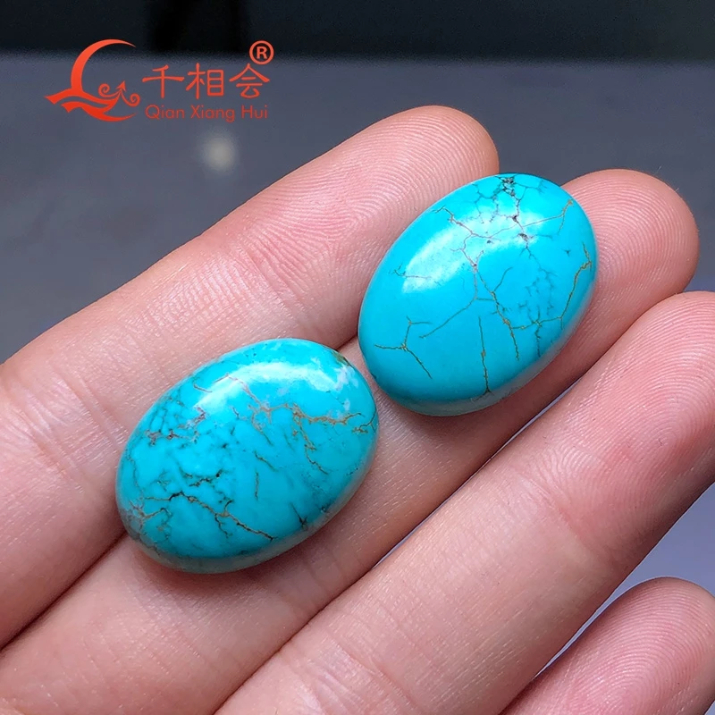 18*25mm Cabochon Flat Back Natural Turquoise Color Injection Oval Shape Loose Gemstone