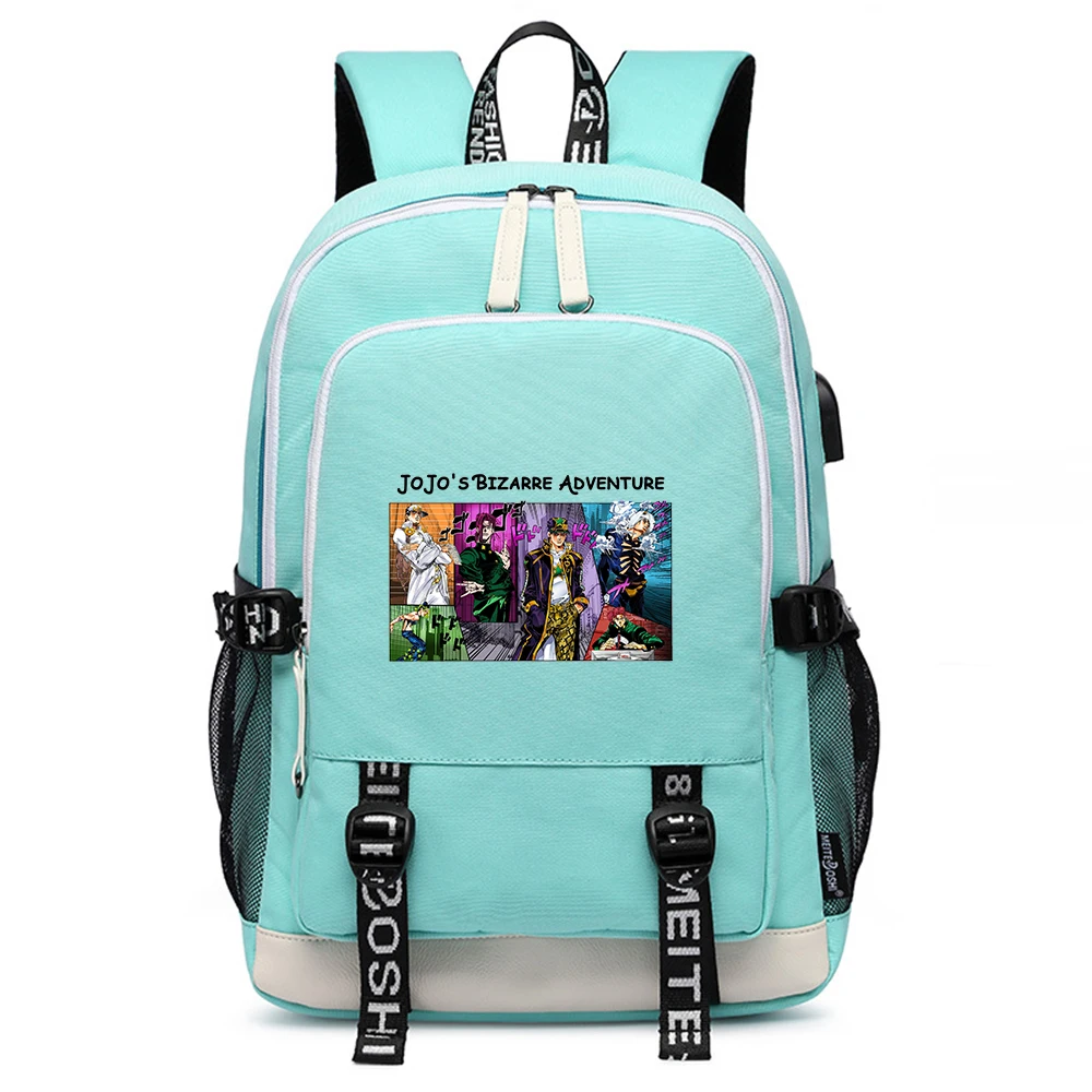 

JoJo's Bizarre Adventure Large School Bags Oxford Bookbag Anime Travel Backpack Pink Women Back Pack USB Charging Laptop Bagpack