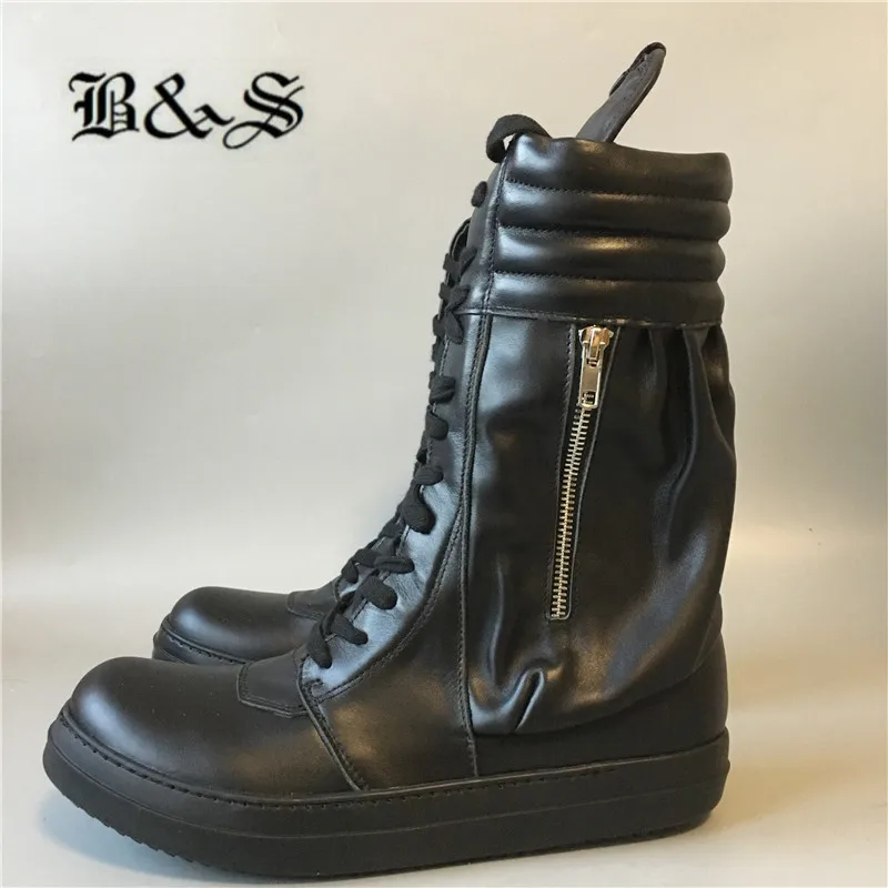 

Black& Street full black Classical Punk side pocket New season Boots Real Leather Quality Men Botas