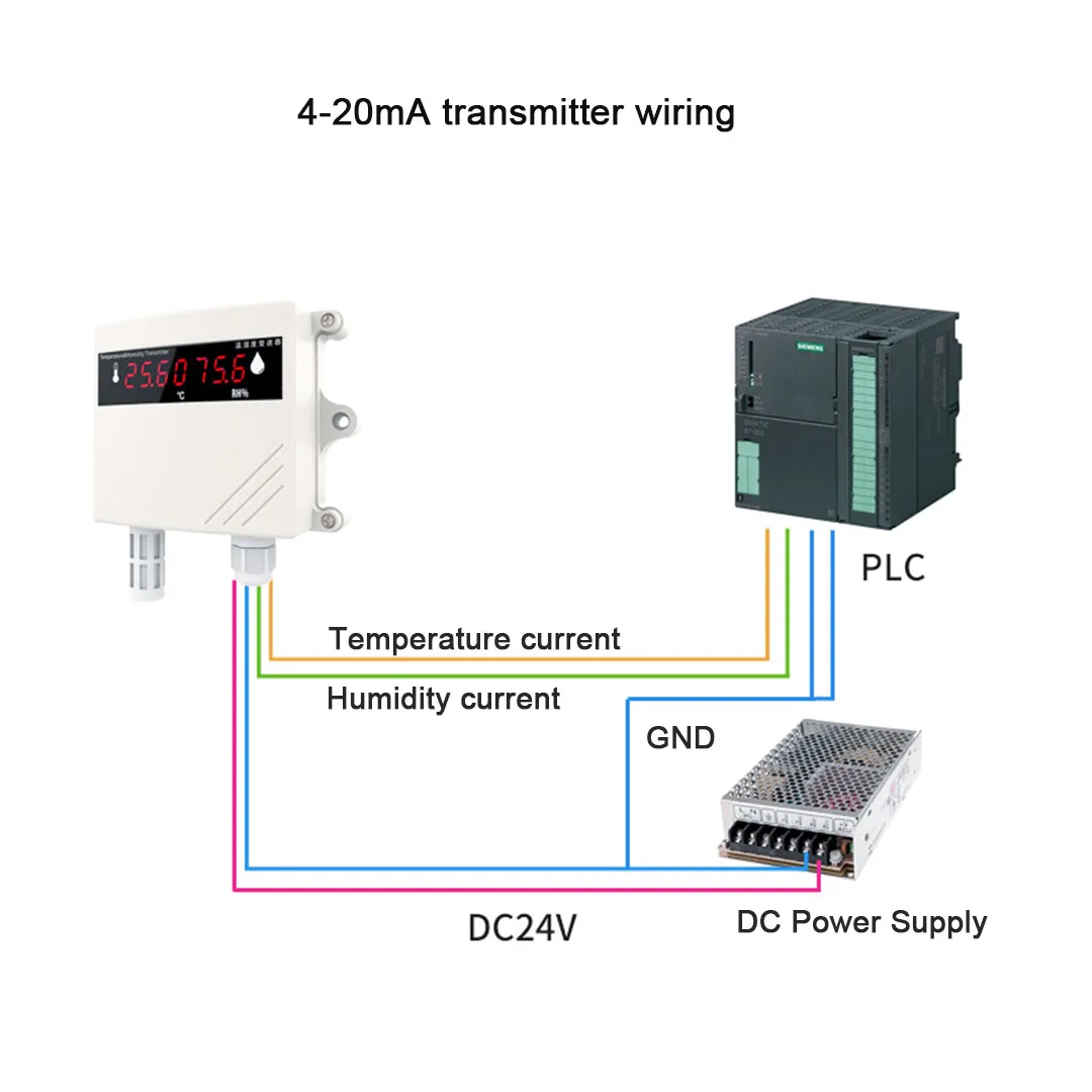 FANDE -40-60℃ Industrial Thermohygrometer and Humidity Transmitter DC24V Built-in Probe Digital Display 0-60℃ RS485 or 4-20mA