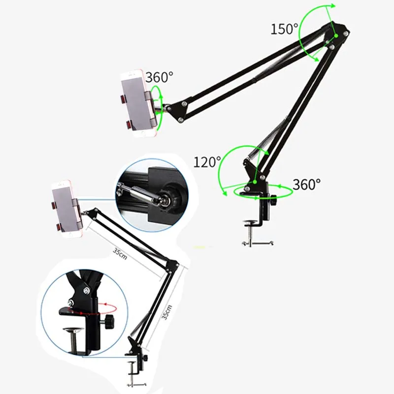 360 Rotating Flexible Long Arms Mobile Phone Holder For iPhone Xiaomi Huawei Desktop Bed Lazy Bracket Phone Stands Metal Clamp