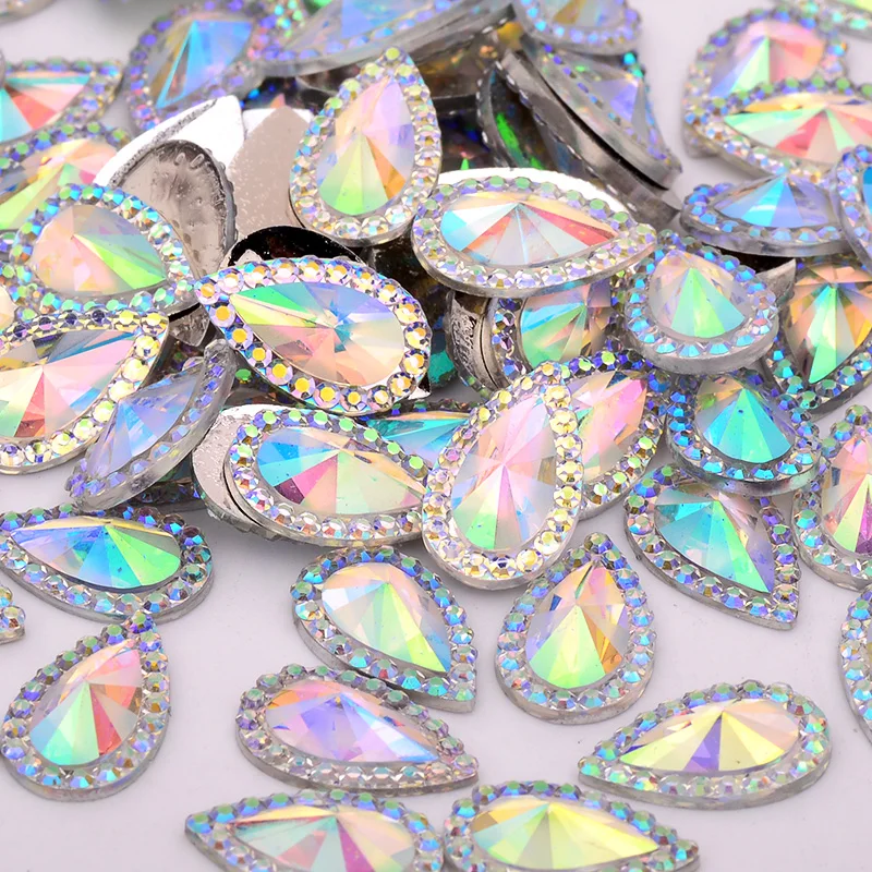 JUNAO 8x13mm 10x14mm Drop Shape Crystal AB Resin Rhinestones Non Sewing Beads Glue On Flat Stones Applique Scrapbook Strass