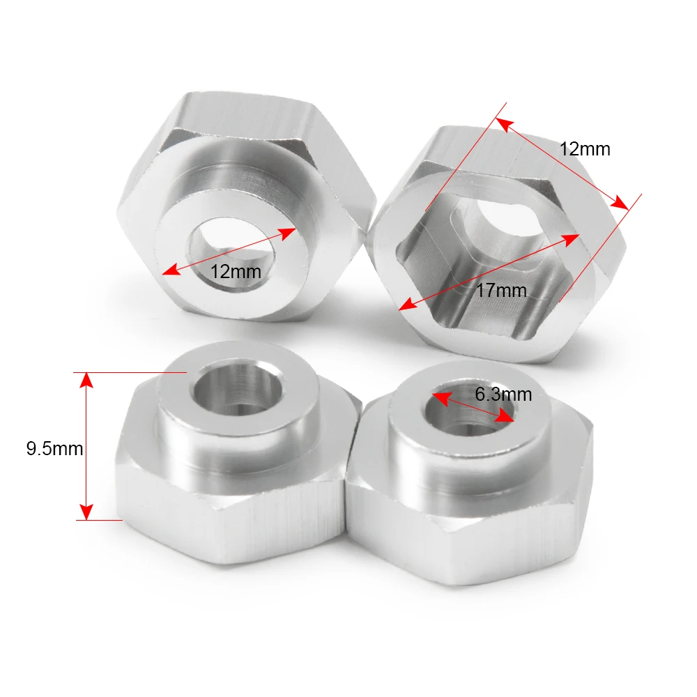 YEAHRUN 4Pcs 12mm to 17mm Metal Wheel Hex Hub Adapters Extended 5mm for Axial SCX10 TRX4 1/10 RC Crawler Car Accessories