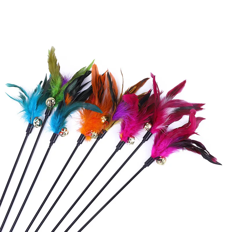 5 stücke Lustige Kätzchen Katze Teaser Interaktive Spielzeug Stange mit Glocke und Feder Spielzeug Für Haustier Katzen Stick Draht Chaser Zauberstab spielzeug Zufällige Farbe – Detail 24