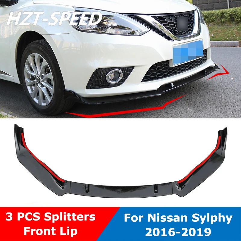 3 PCS ABS Small Car Body Kit Front Shovel Bumper Lip Diffuser Spoiler For Nissan Sylphy 2016-2019