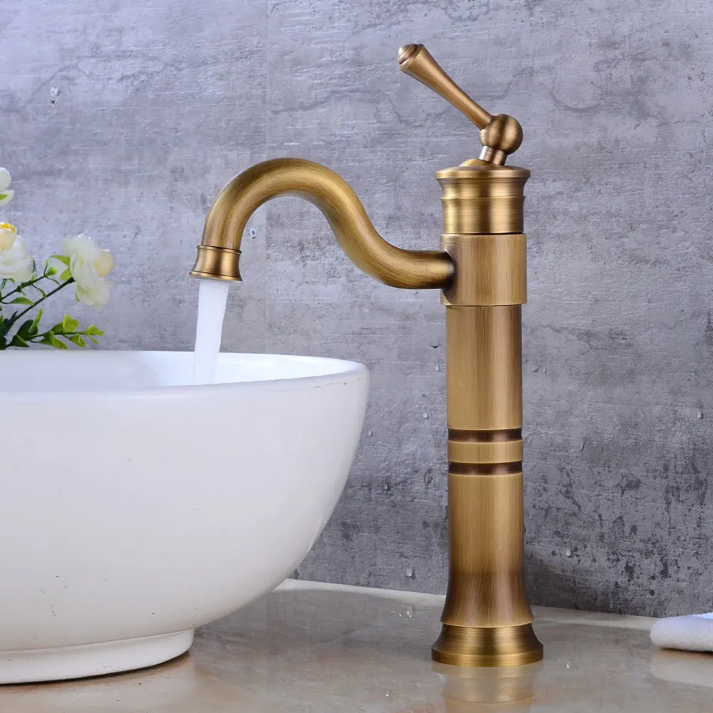 Basin Faucet bathroom Sink Faucet Single Handle Hole Deck Vintage Wash Hot Cold Mixer Tap Crane antique bronze