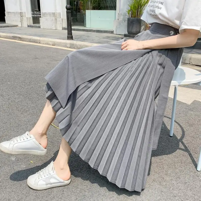 2024 Summer New Simple Solid Color One Piece Irregular Pleated Skirt High Waist Slimming Casual Women Suit Skirt Free Shipping