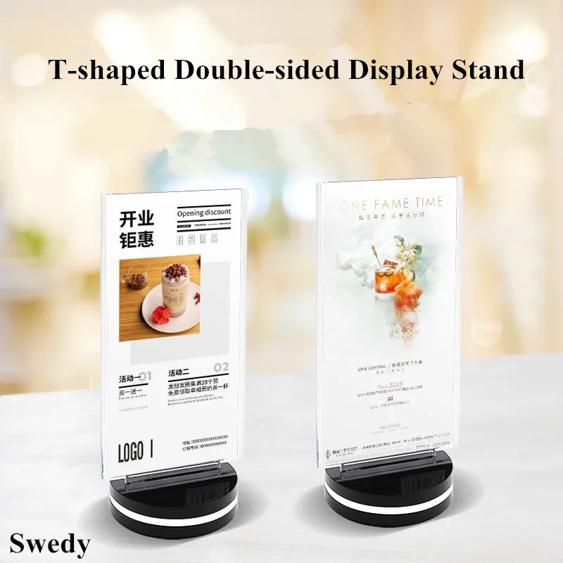 

100x200mm Double 360 Degree Rotating Acrylic Sign Holder Display Stand Table Number Holder Restaurant Menu Paper Holder Frame