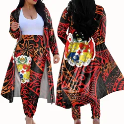 Wholesale Polynesian Tattoo Kimono Jacket Tonga Tribal Tatau Tracksuit Matching Cardigan Set Custom Long Pant Cardigan