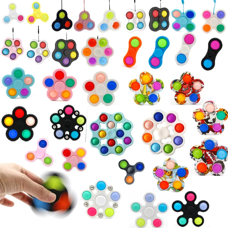 

Anti Stress Spinning Novelty Push Bubble Pop Keychain Fidget Spinner Squeeze Sensory Toy Adult Kids Funny Flip Finger Adult Toys