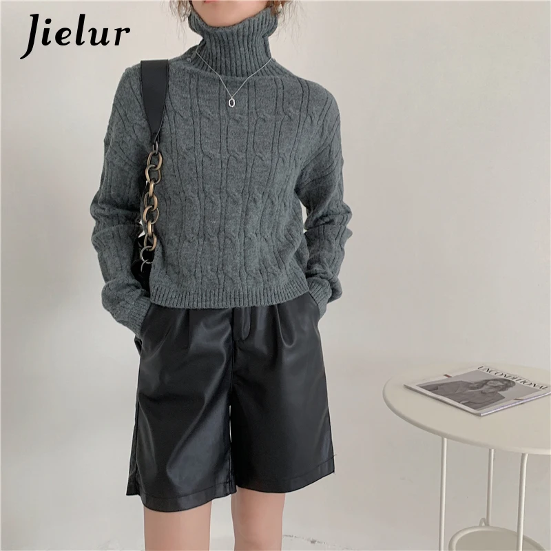 Jielur-女性用ニットセーター,タートルネックのスリムなセーター,ベーシックなセーター,ストリートウェア,オフィスウェア,女性用