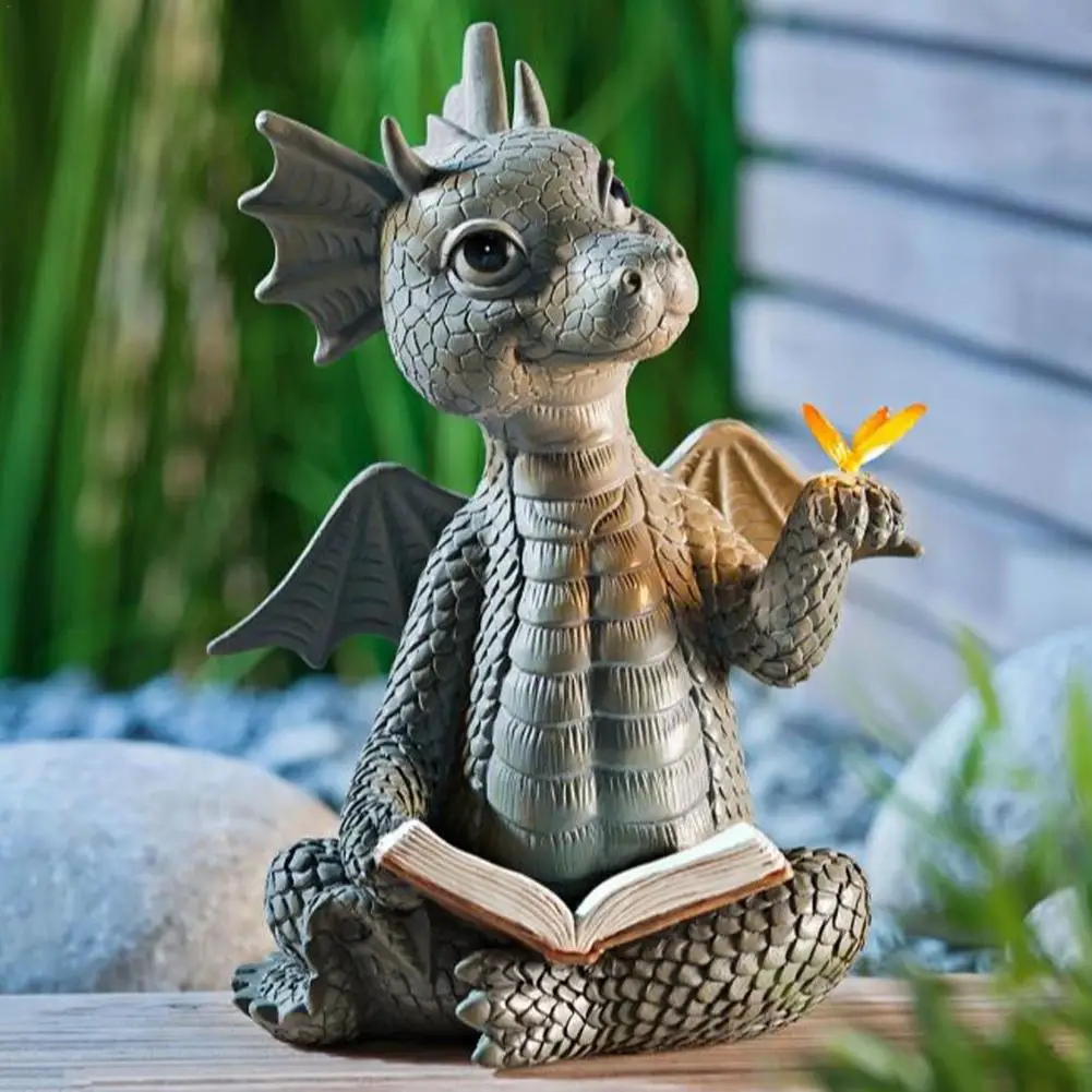 Resin Dragon Statue Zen Yoga Dragon Home Garden Statue Decoration Reading Book Little Dragon Sculpture Resin Ornament Dropship