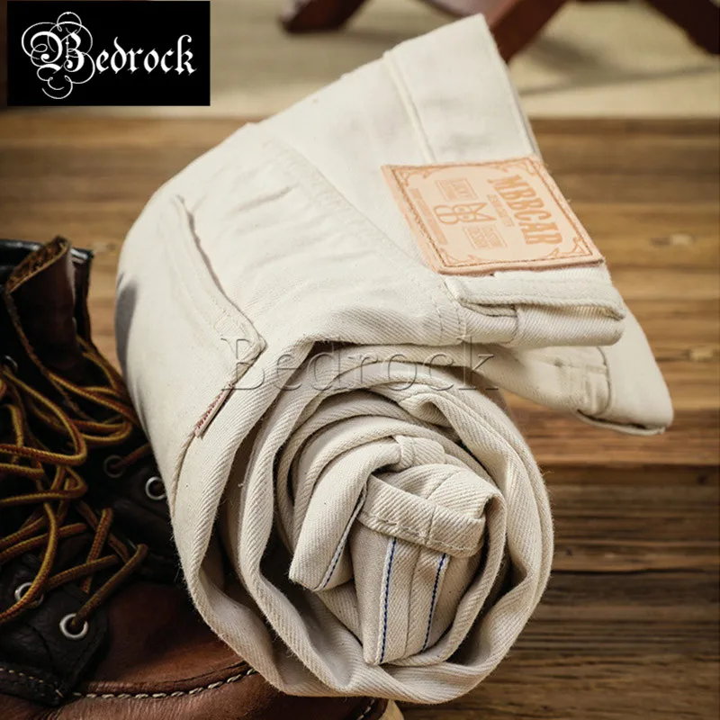 

MBBCAR 12oz embryo cloth cotton shell white jeans vintage yellowish straight jeans cattle jeans wash raw denim jeans 7344