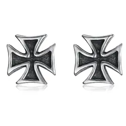 Drop Shipping Punk 316L Stainless Steel Knights Templar Iron Cross Stud Earrings