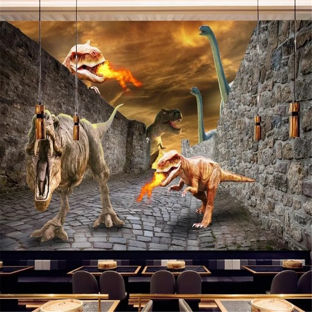 

Milofi photo custom 3D stereo dinosaur world broken wall tooling background wall personality wallpaper mural