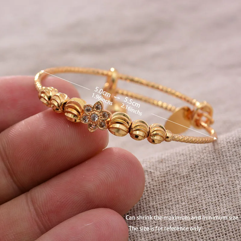 24K 4pcs Baby Bangles Ethnic Gold Color Dubai Bangles Kids Bracelet Luxury Bracelet Dubai Bangles Child Jewelry Birthday Present